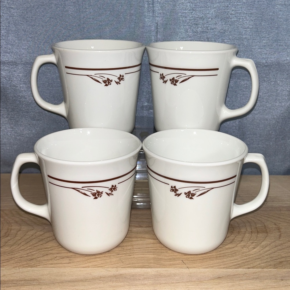 MELODY by Corning Corelle Elegant White and Brown Floral Mug set of 4